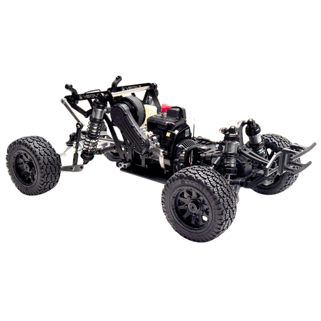 Black off-road vehicle chassis on a white background