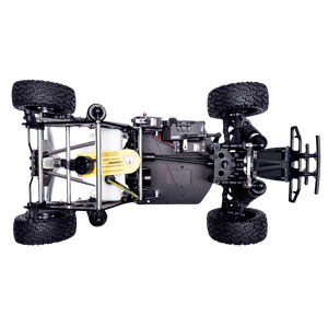 Mechanical model of a vehicle chassis with suspension and tires on a white background