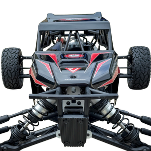 Off-road vehicle with suspension system on a white background