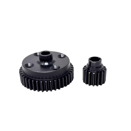 Two black metal gears on a white background