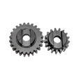 Two metal gears on a white background