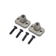 Two metal bracket components with screws on a white background