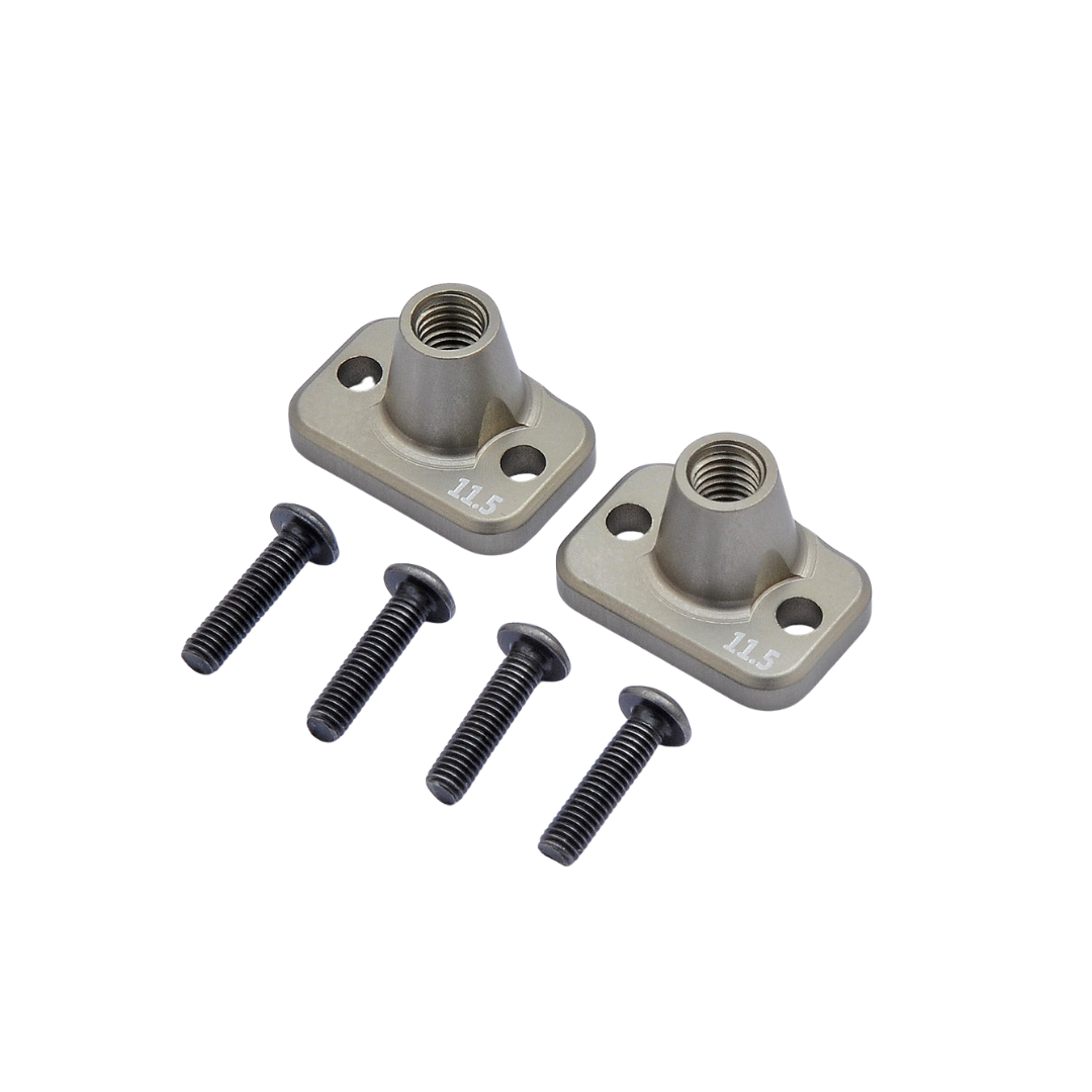 Two metal bracket components with screws on a white background