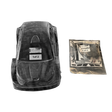 Black plastic car seat base with clear cover and additional packaging on a white background