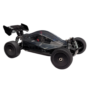 Black remote control car on a white background