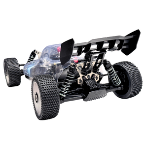 Model of a remote control car chassis on a white background