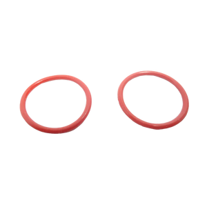 Two red rubber o-rings on a white background