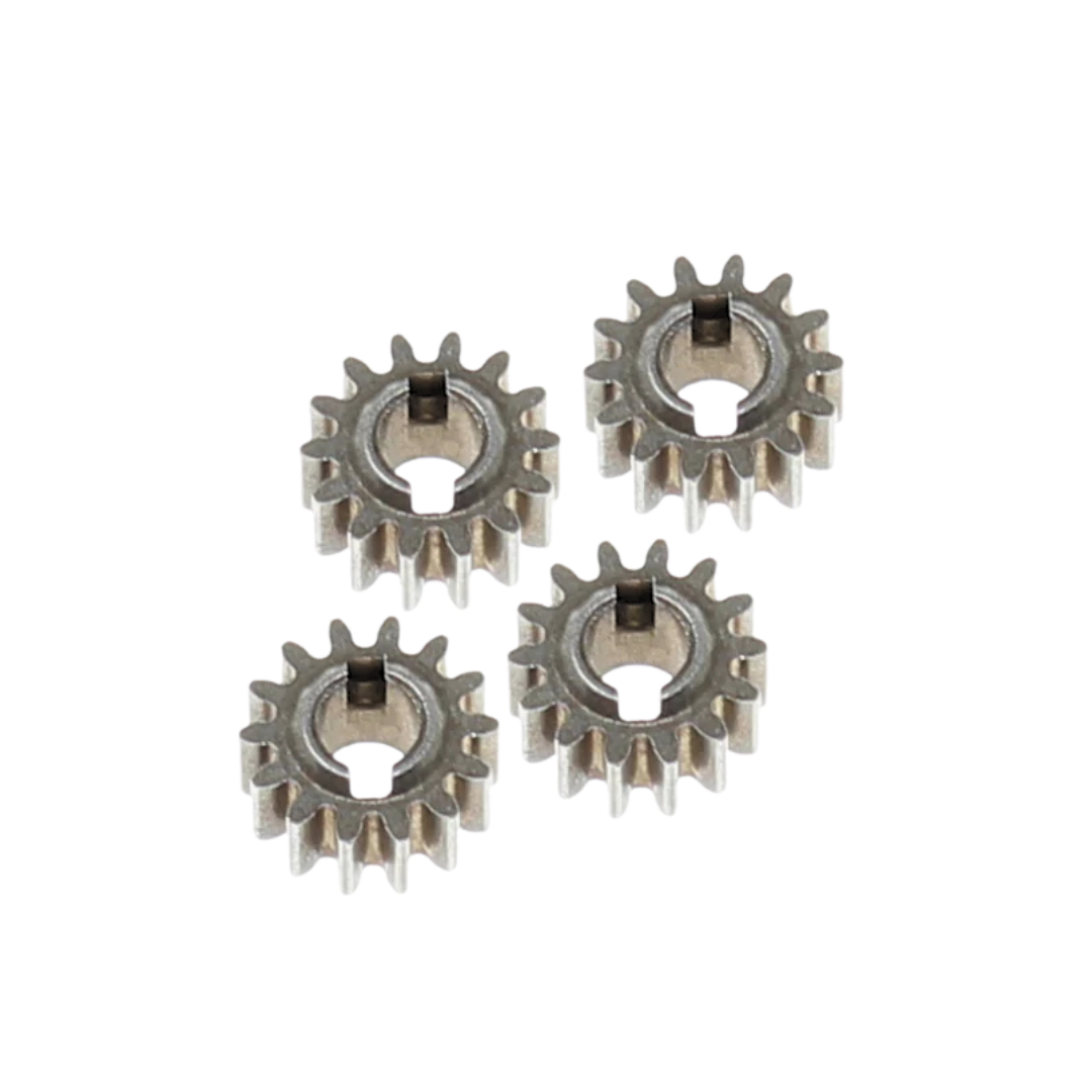 Four metal gears on a white background