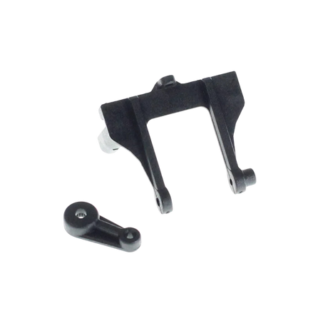 Black plastic mechanical components on a white background