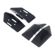 Three black plastic brackets on a white background
