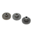 Three metal gears on a white background
