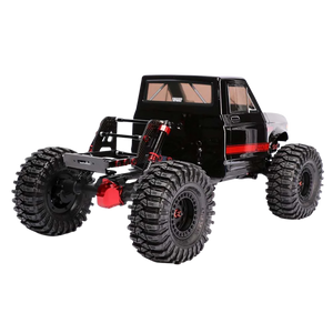 Black off-road toy vehicle with large wheels on a white background