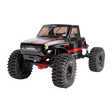Black and red off-road model vehicle on a white background