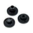 Three black gears on a white background