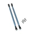 Two blue metal rods with black ends on a white background