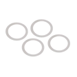 Four gray circular rings on a white background