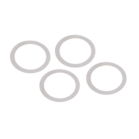 Four gray circular rings on a white background