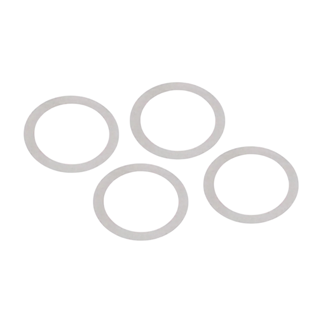 Four gray circular rings on a white background