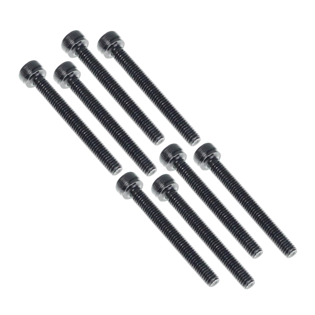 Set of black screws on a white background