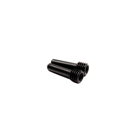 Two black cylindrical objects on a white background