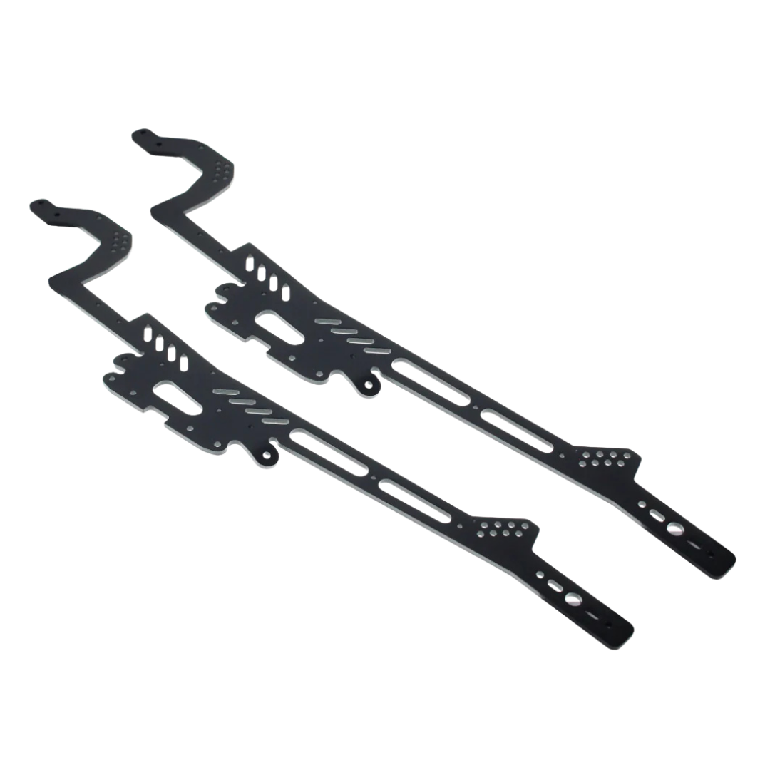 Black metal brackets on a white background