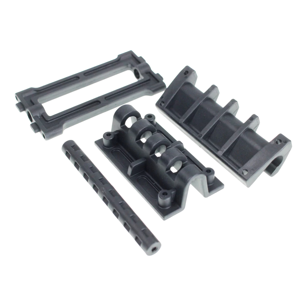 Set of gray metal brackets on a white background