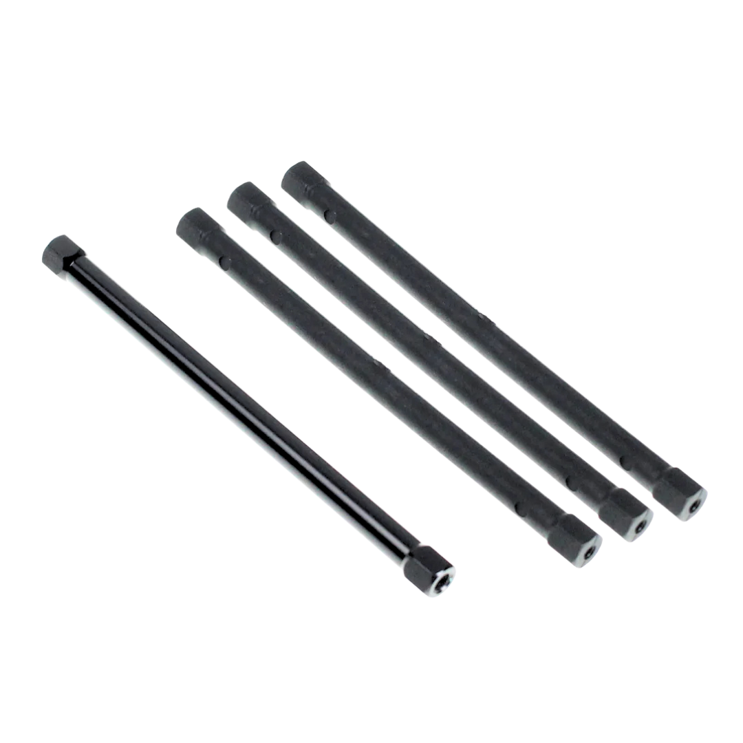 Set of four black metal rods on a white background