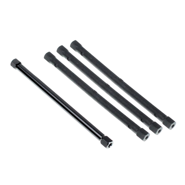 Set of four black metal rods on a white background
