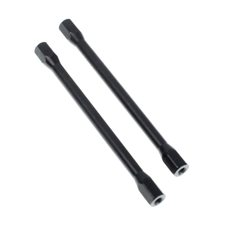 Two black metal rods on a white background