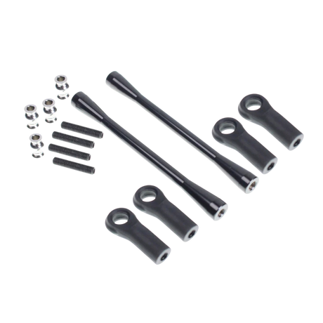 Set of black metal rod and socket components on a white background