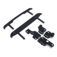 Set of black bumpers and mounts on a white background