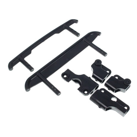 Set of black bumpers and mounts on a white background