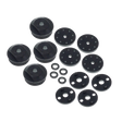 Set of black mechanical components on a white background