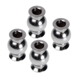 Four metallic ball bearings on a white background