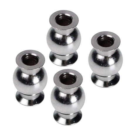 Four metallic ball bearings on a white background