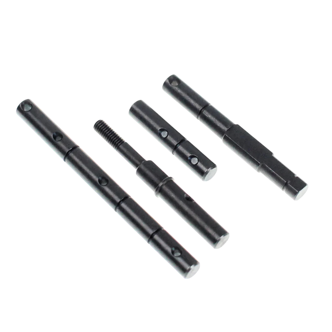 Set of black mechanical components on a white background