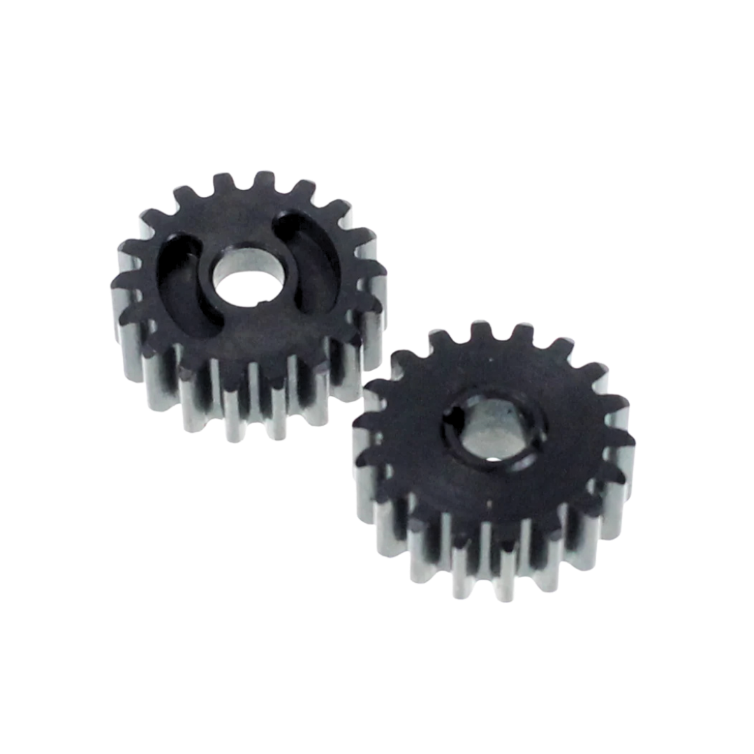 Two black metal gears on a white background