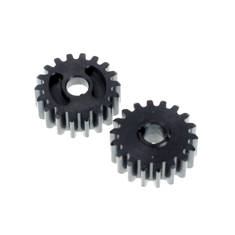 Two black metal gears on a white background