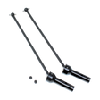 Two black metal driveshafts with connectors on a white background