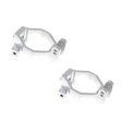 Two silver metal brackets on a white background