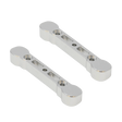 Two metallic metal brackets on a white background