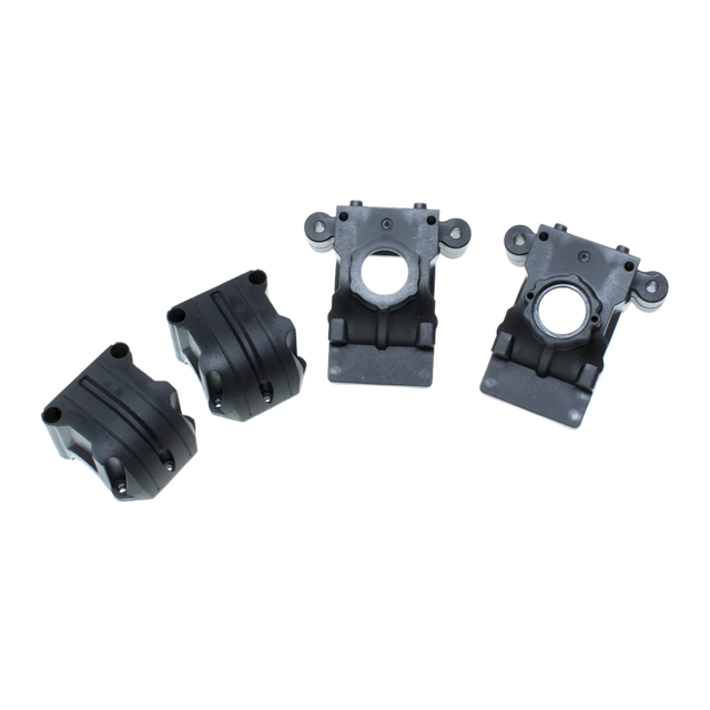 Four black mechanical parts on a white background