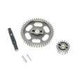 Set of mechanical gears and components on a white background