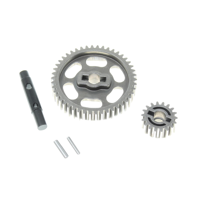Set of mechanical gears and components on a white background