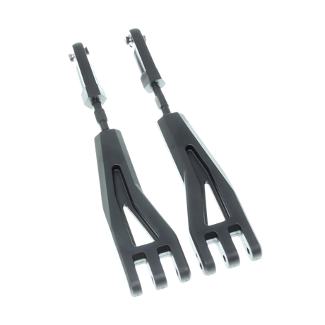 Two black suspension arms on a white background