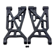Two black plastic suspension links on a white background
