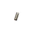 Metallic cylindrical object with textured surface on a white background
