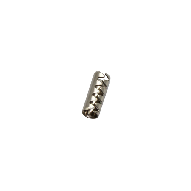 Metallic cylindrical object with textured surface on a white background