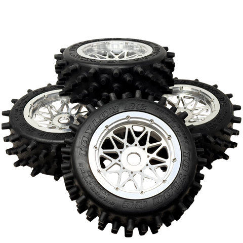 Taylor 195mm Super Spike Tyres mounted on RRC Billet Wheels (4pcs)