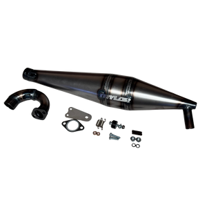 Taylor 40-50cc Vesla side exhaust pipe full kit shown from an alternate angle with manifold and hardware